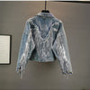 Sequined Fringed Short Style Denim Jacket - Festigal