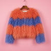 Rainbow Striped Shaggy Faux Fur Coat