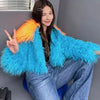 Contrast Cropped Shaggy Jacket - Festigal