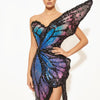 3D Butterfly Wing Asymmetrical Dress