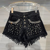 Denim Rhinestone Frayed Shorts - Festigal