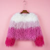 Rainbow Striped Shaggy Faux Fur Coat