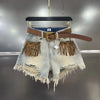Denim Distressed Tassel Shorts - Festigal