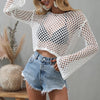 Dramatic Mesh Flare Sleeve Crop Top Pullover - Festigal
