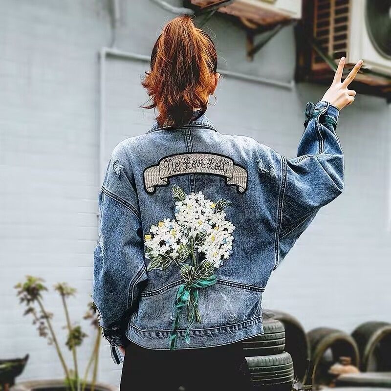 🌸 Flower Bouquet Denim Jacket