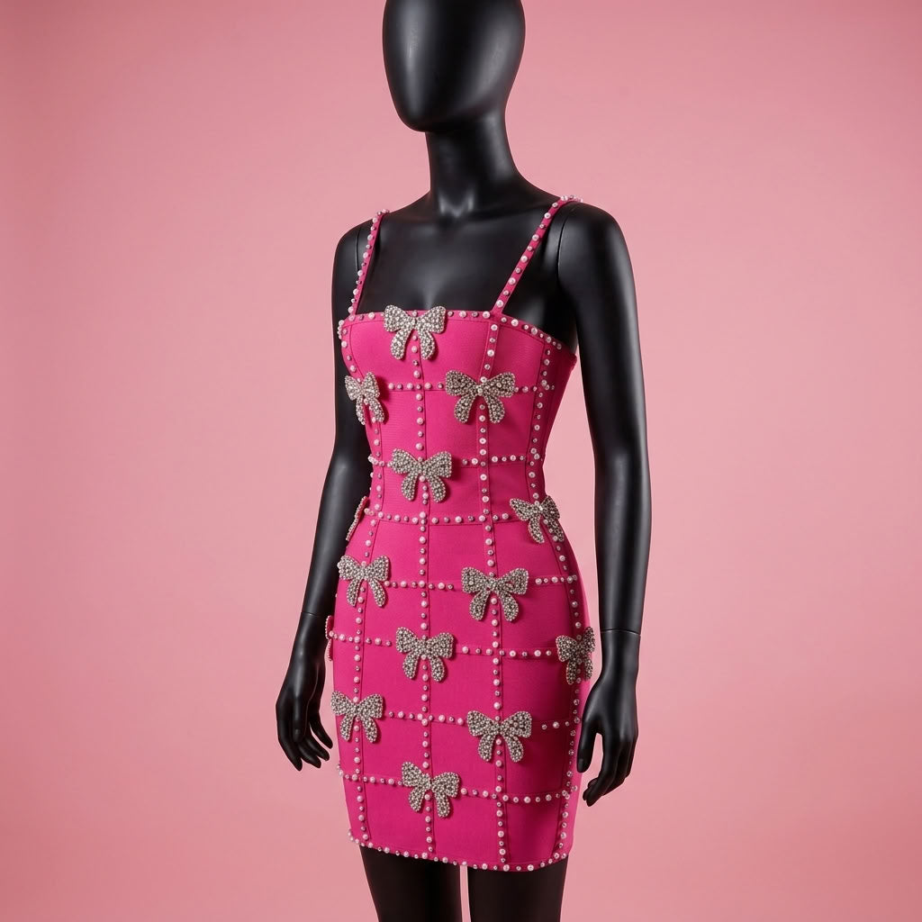 Pink Pearl Bow Bodycon Dress