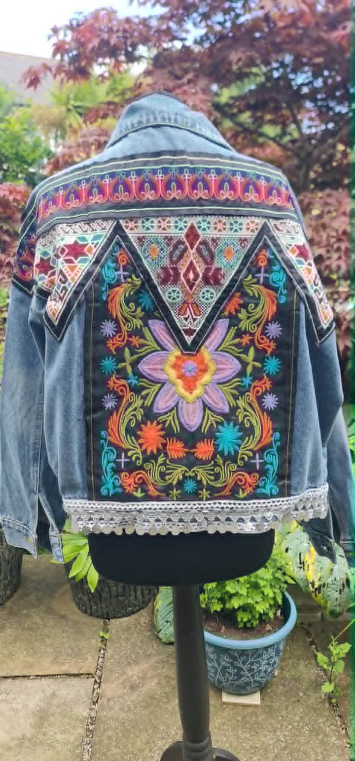 Embroidered Oversized Light Blue Denim Jacket