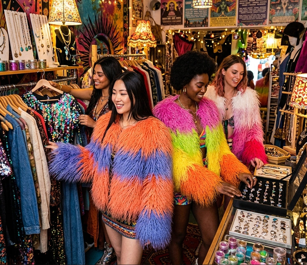 Rainbow Striped Shaggy Faux Fur Coat