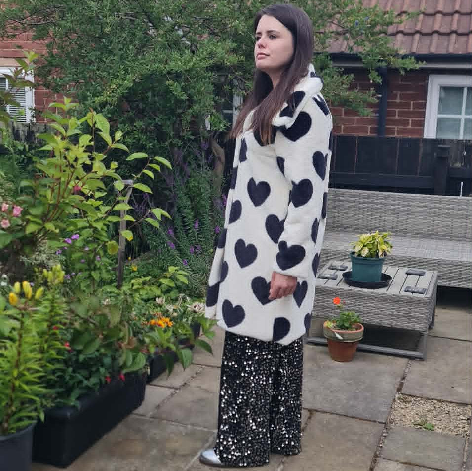 Faux Fur Heart Long Winter Coat