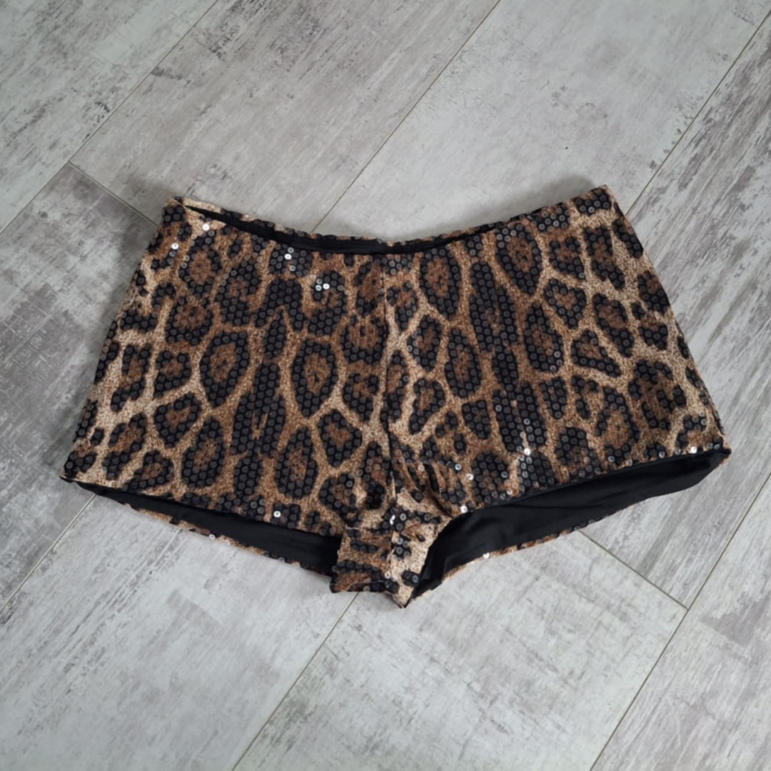 Leopard Print Sequin Hot Pants - Festigal
