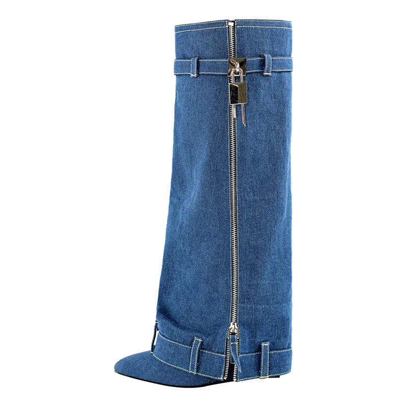 Rhinestone Knee High Wedge Boots