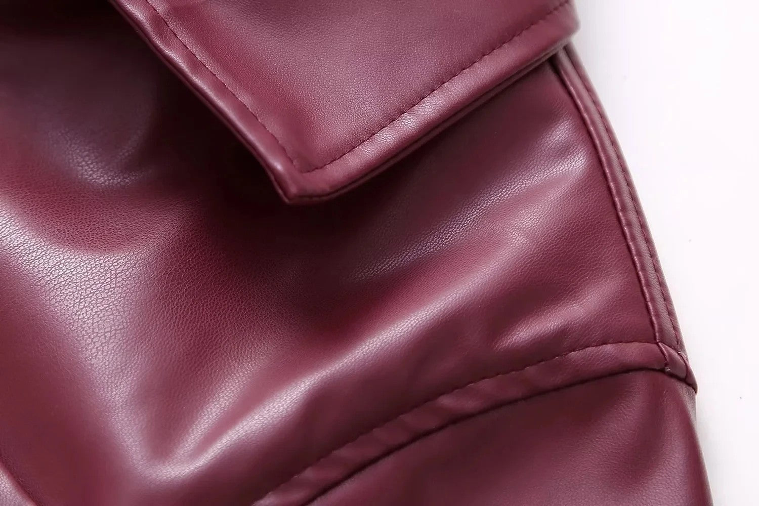Burgundy Imitation Leather Loose Jacket - Festigal