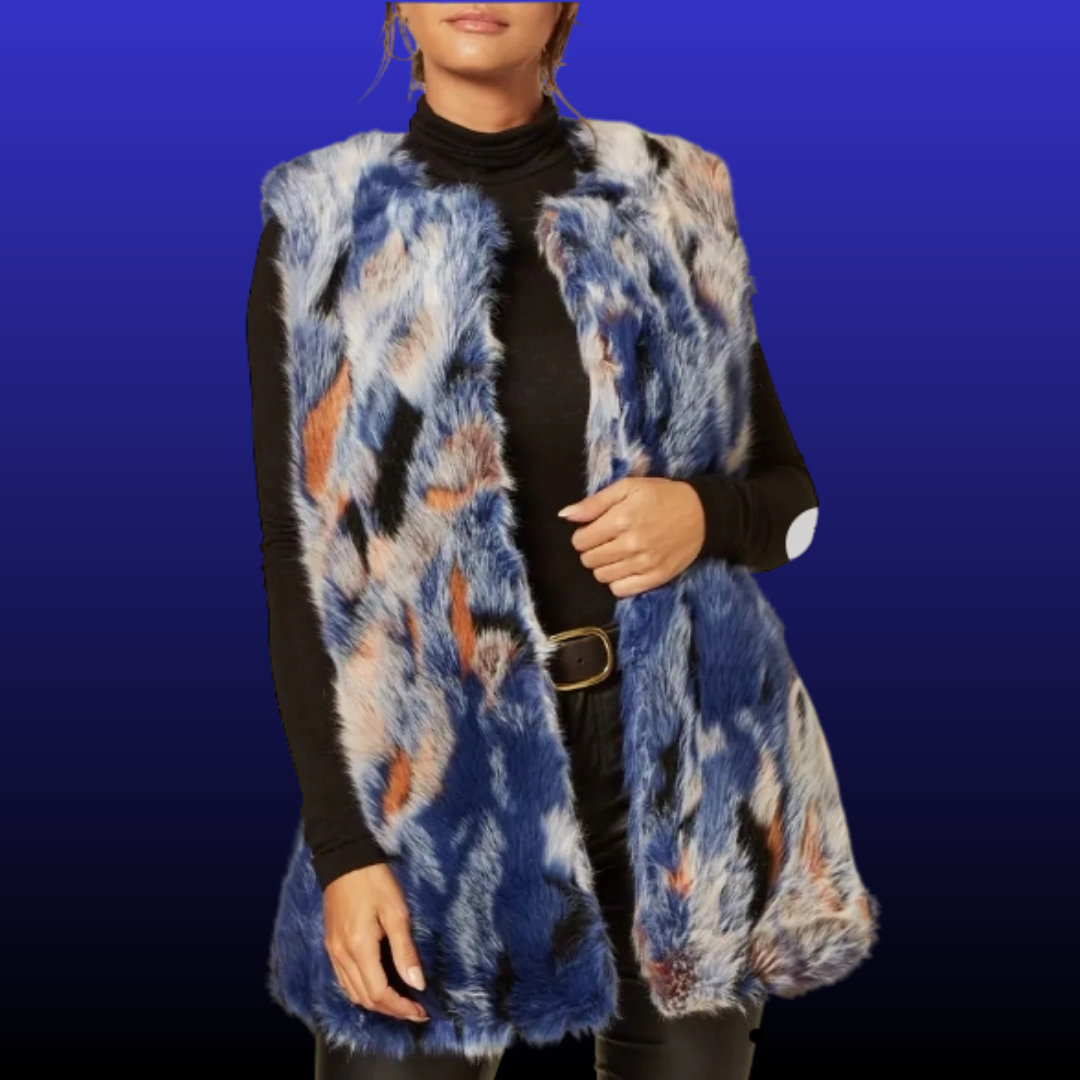 Blue Faux Fur Longline Gilet