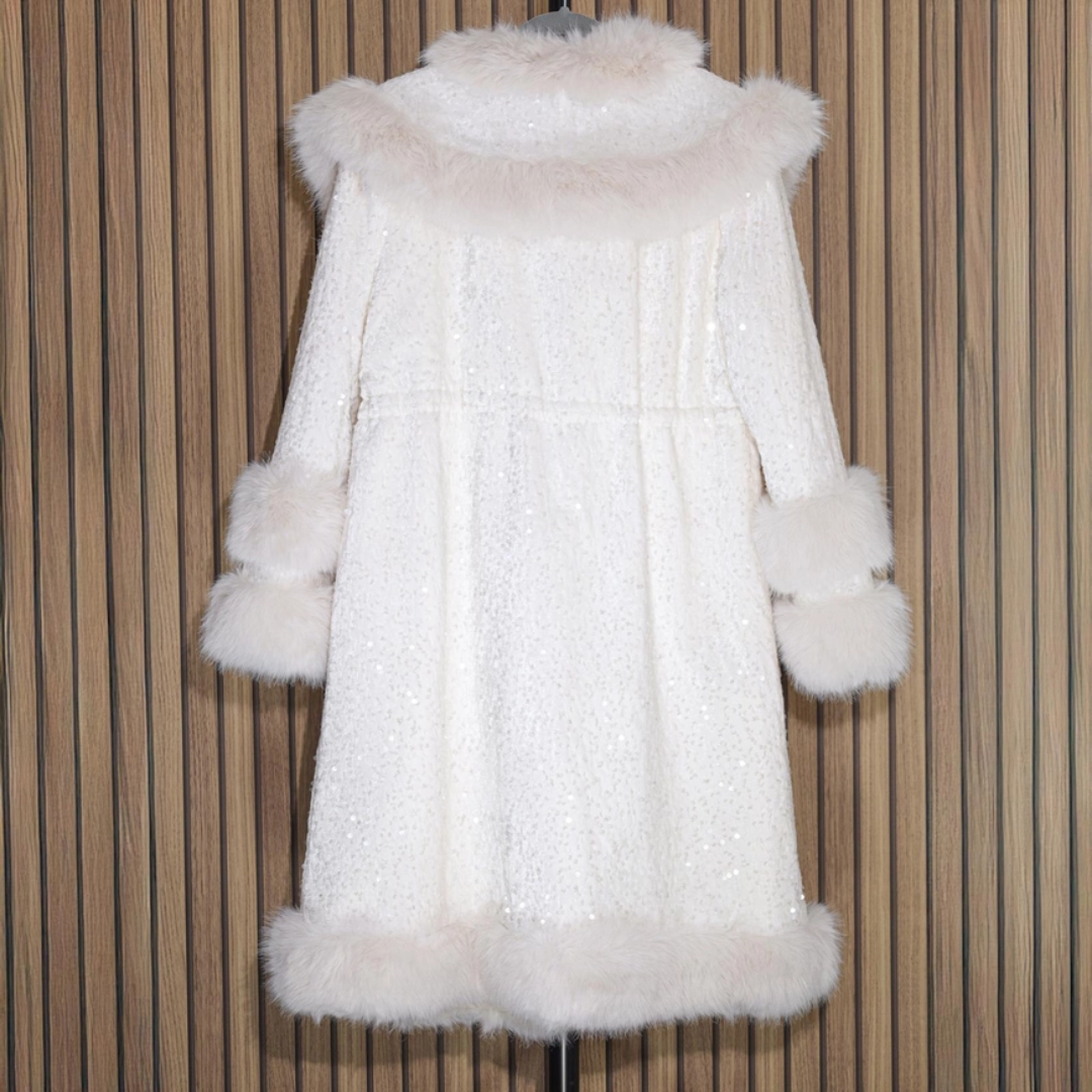 Faux Fur Sequin Longline Coat