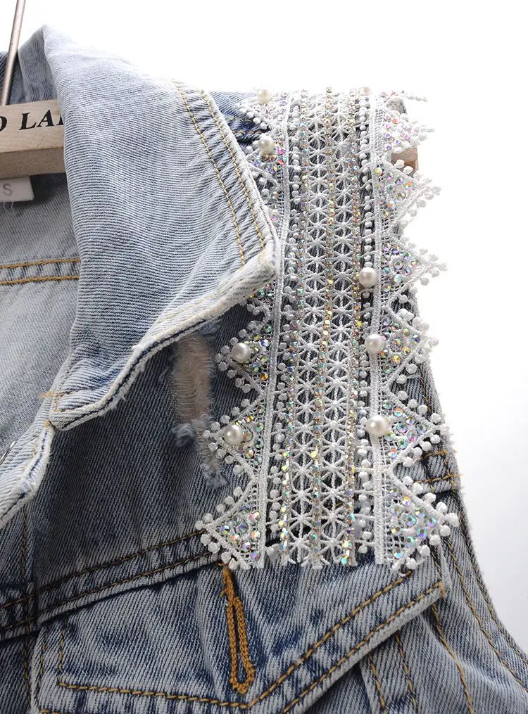 Embroidered Pearly Beaded Denim Vest - Festigal