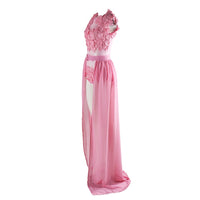 Pink Mesh Lace Maxi Dress - Festigal