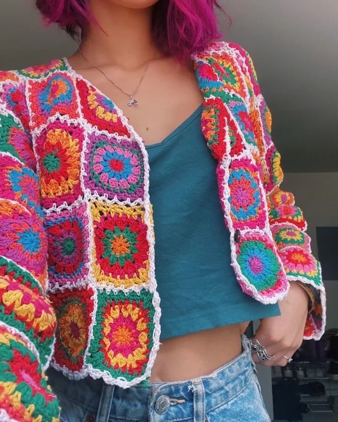 Sunburst Boho Coloured Hand Crochet Cardigan - Festigal