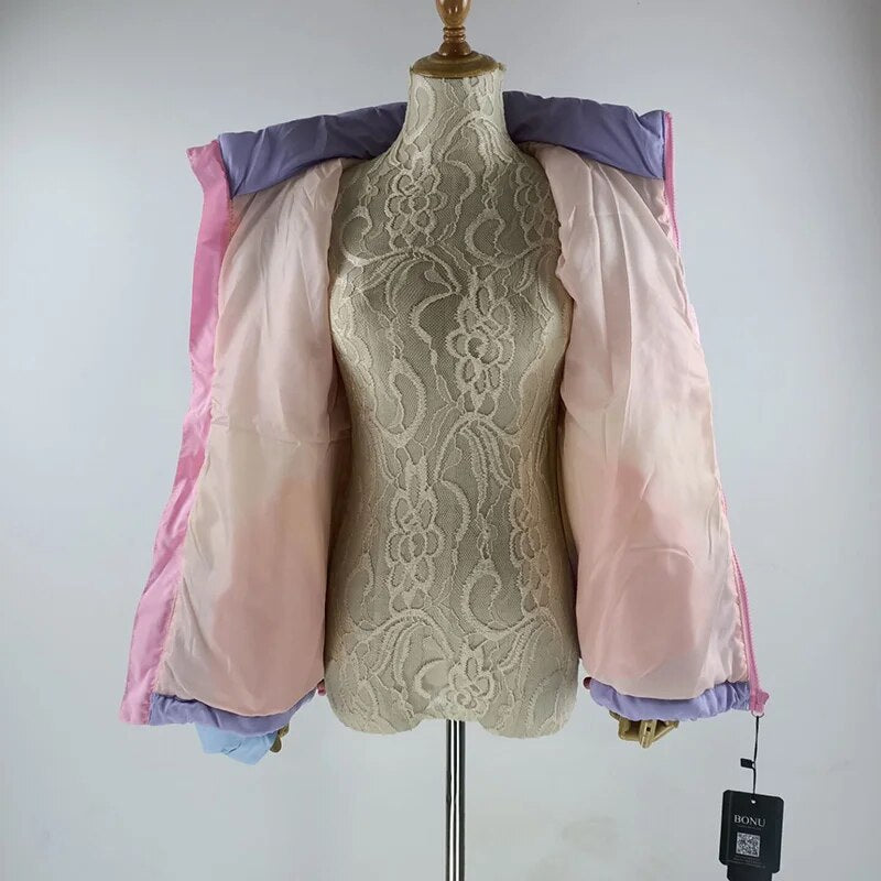 Pastel Rainbow Striped Puffer Jacket - Festigal