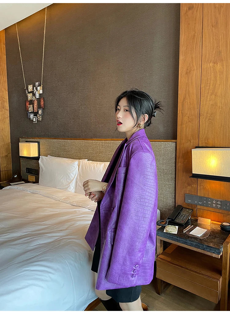 Crocodile Faux Leather Blazer - Festigal