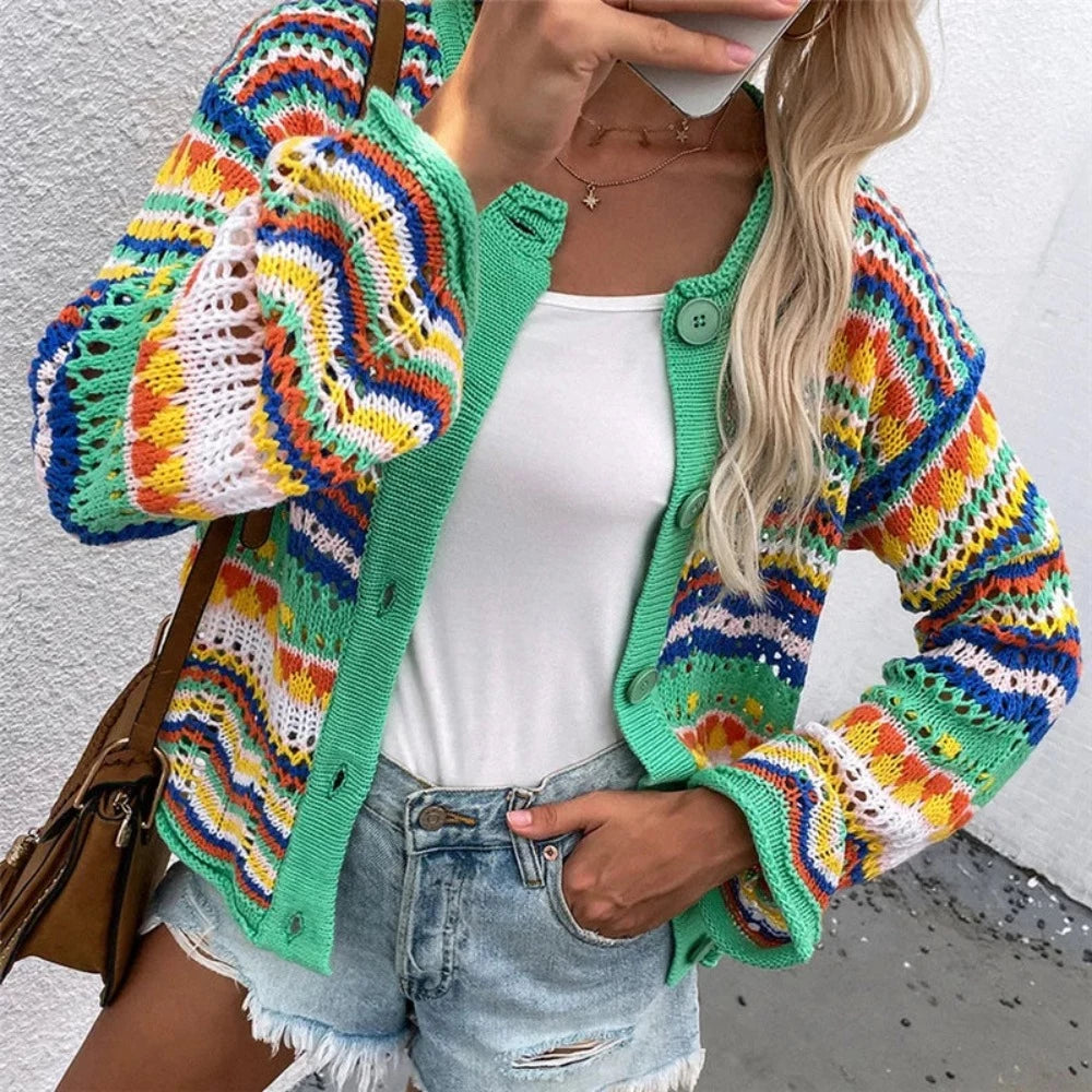 Colourful Striped Knitted Cardigan - Festigal