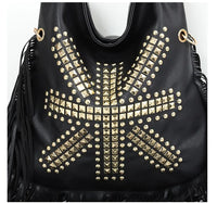 Black Studded Tassel Shoulder Bag - Festigal
