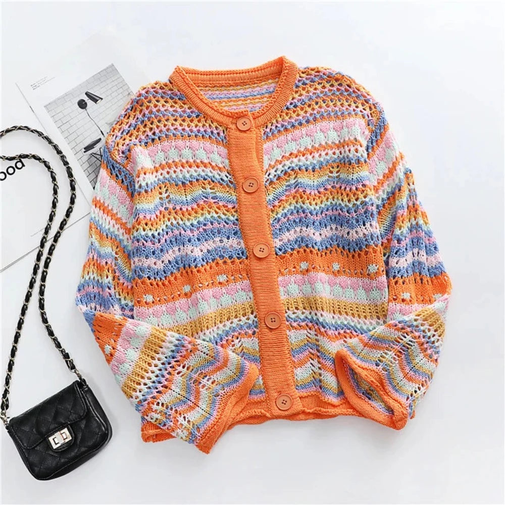 Colourful Striped Knitted Cardigan - Festigal