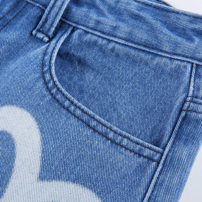 Vintage Heart Printed Wide Legged Jeans - Festigal