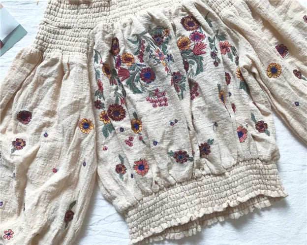 Boho Lantern Sleeved Embroidered Blouse - Festigal