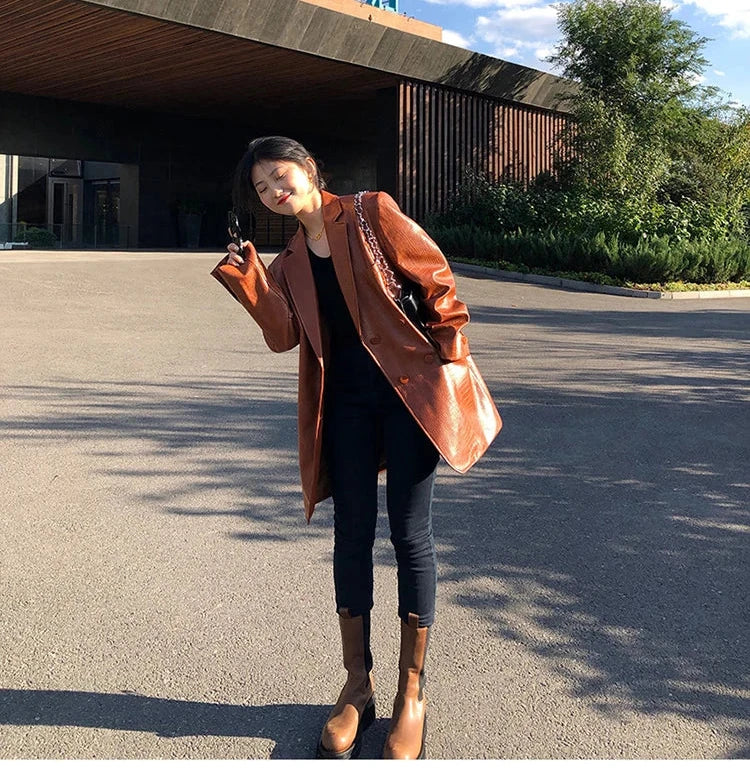 Crocodile Faux Leather Blazer - Festigal