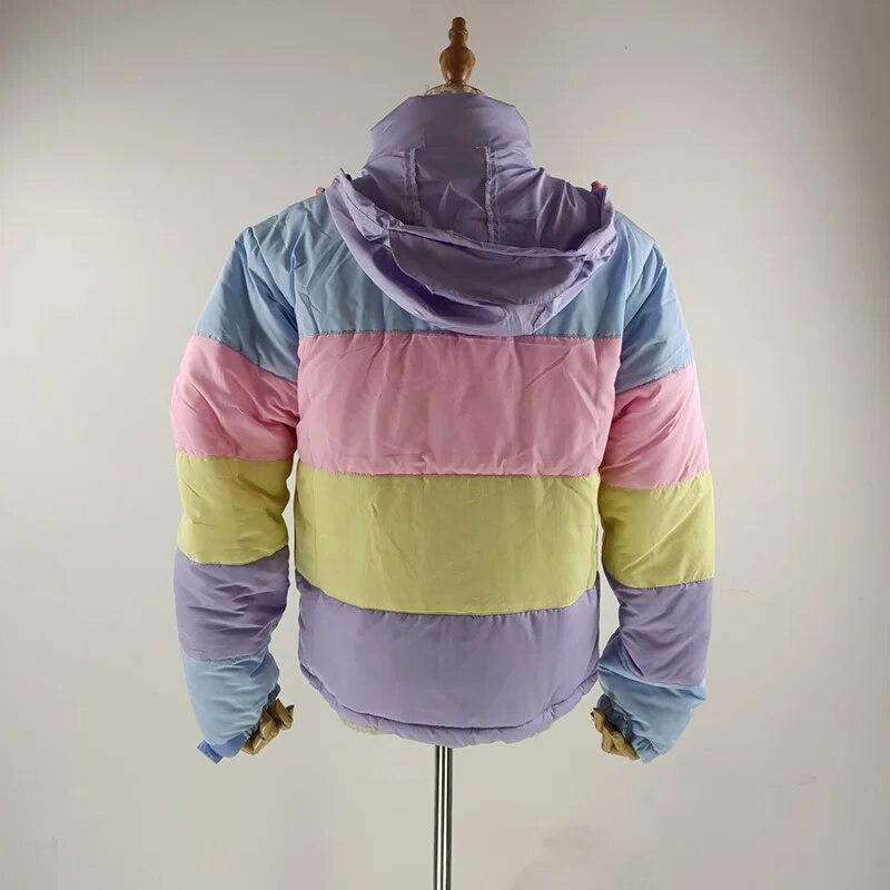 Pastel Rainbow Striped Puffer Jacket - Festigal