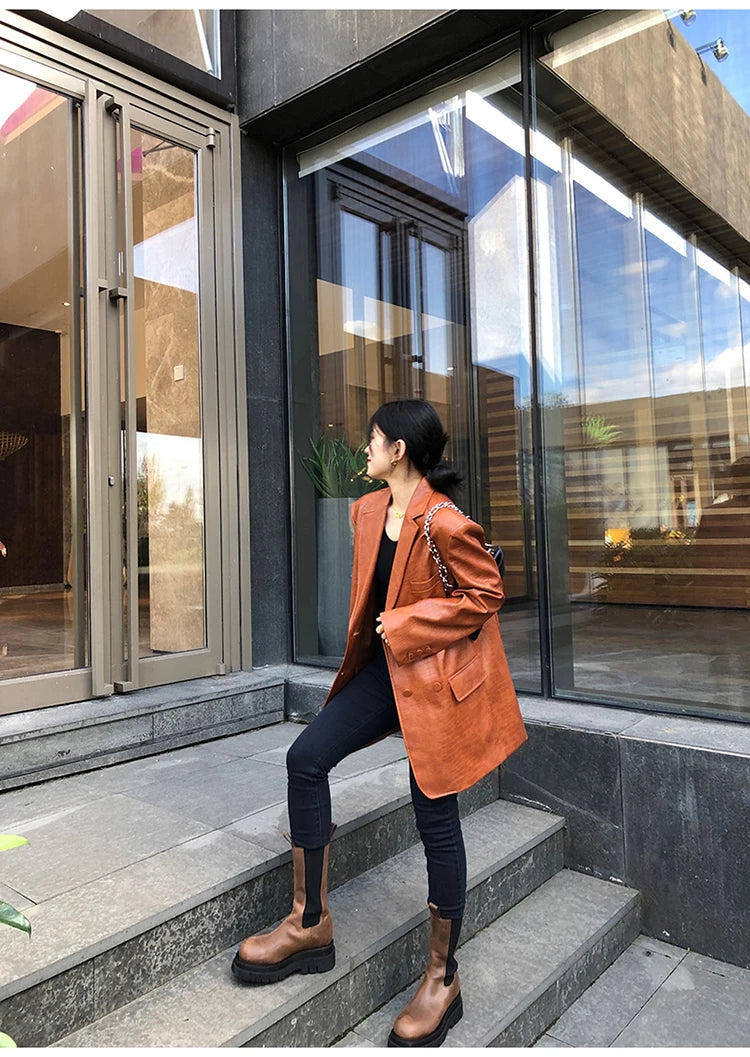 Crocodile Faux Leather Blazer - Festigal