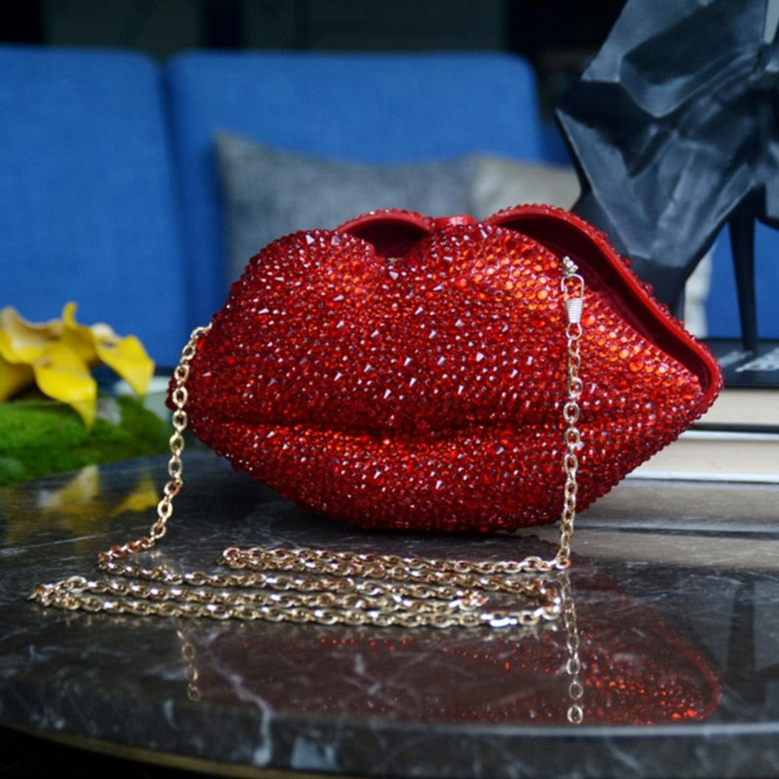 Sequin Red Lip Clutch Bag - Festigal
