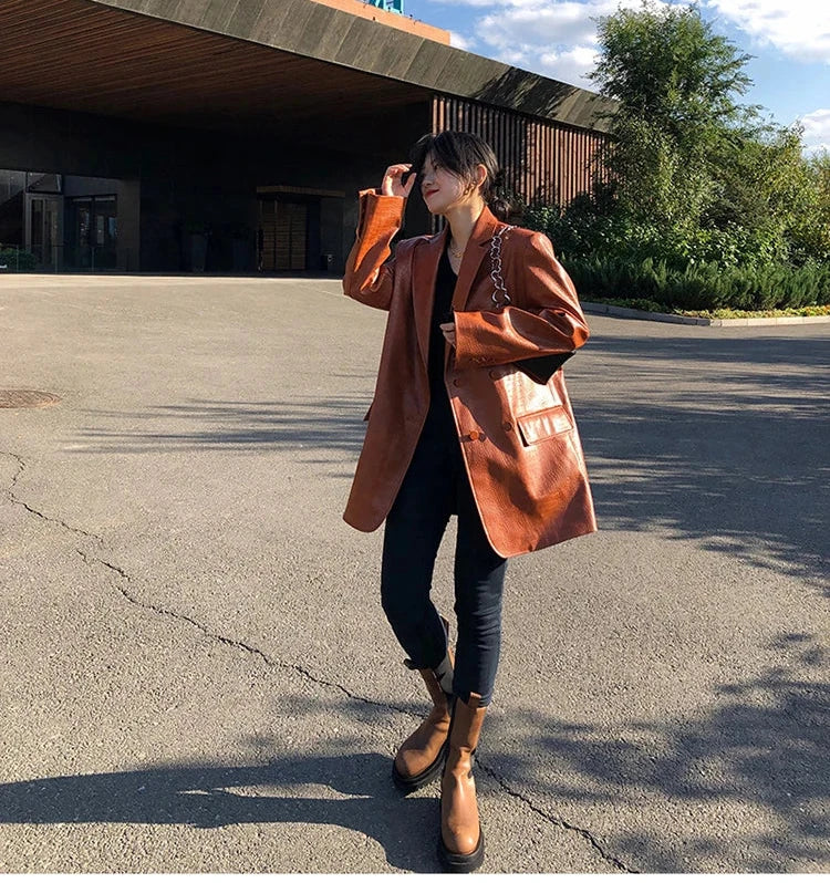 Crocodile Faux Leather Blazer - Festigal