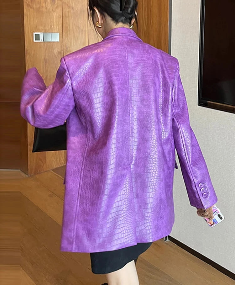 Crocodile Faux Leather Blazer - Festigal