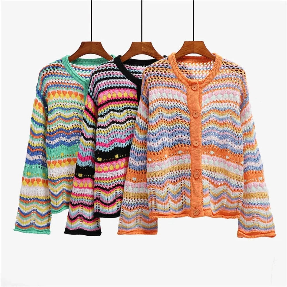 Colourful Striped Knitted Cardigan - Festigal