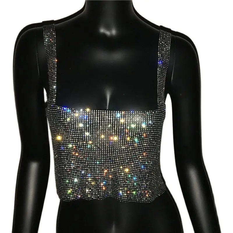 Shiny Metal Effect Rave Mesh Halter - Festigal