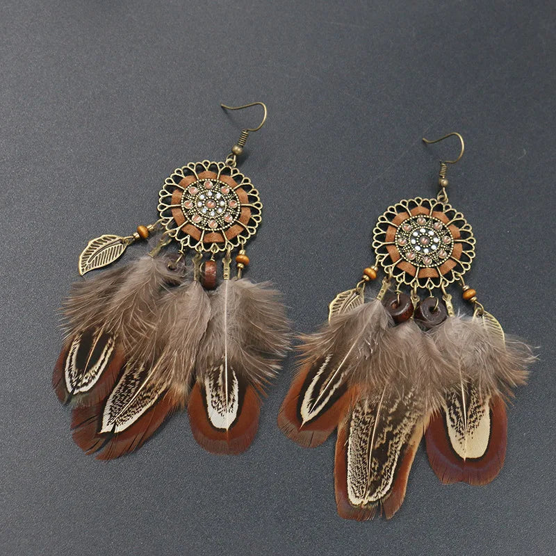Bohemian Feather Tassel Dream Catcher Earrings - Festigal