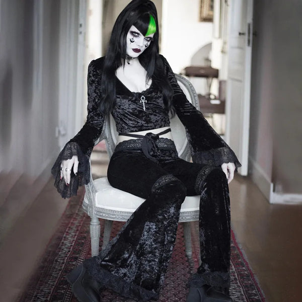 Goth Lace Velvet Flares - Festigal