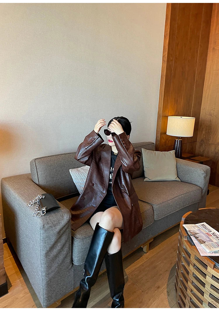 Crocodile Faux Leather Blazer - Festigal