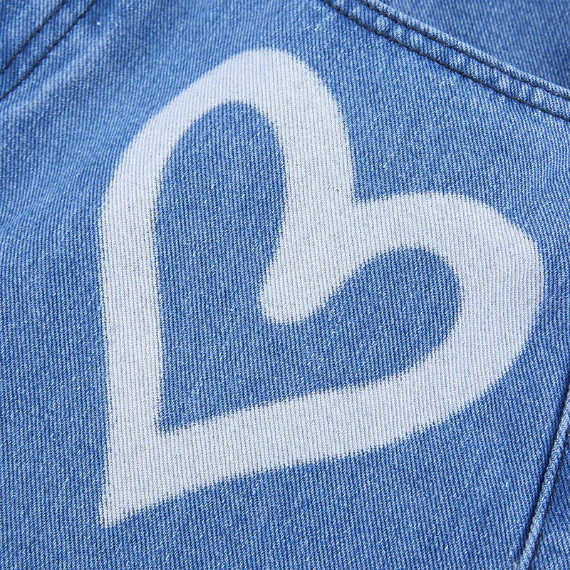 Vintage Heart Printed Wide Legged Jeans - Festigal