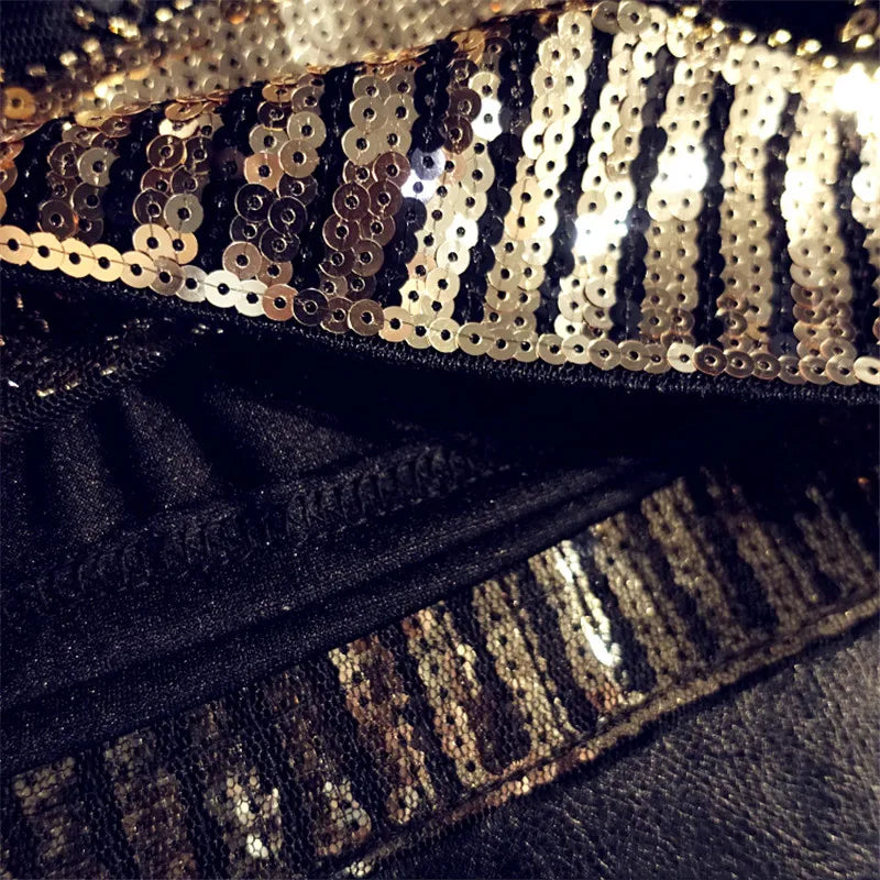 Black & Gold Sequin High Waist Skirt - Festigal