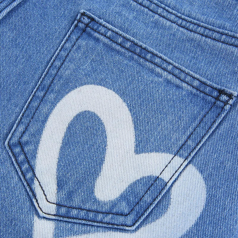 Vintage Heart Printed Wide Legged Jeans - Festigal