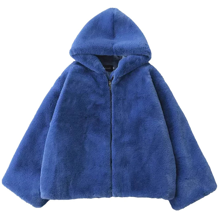 Oversized Blue Faux Fur Coat - Festigal