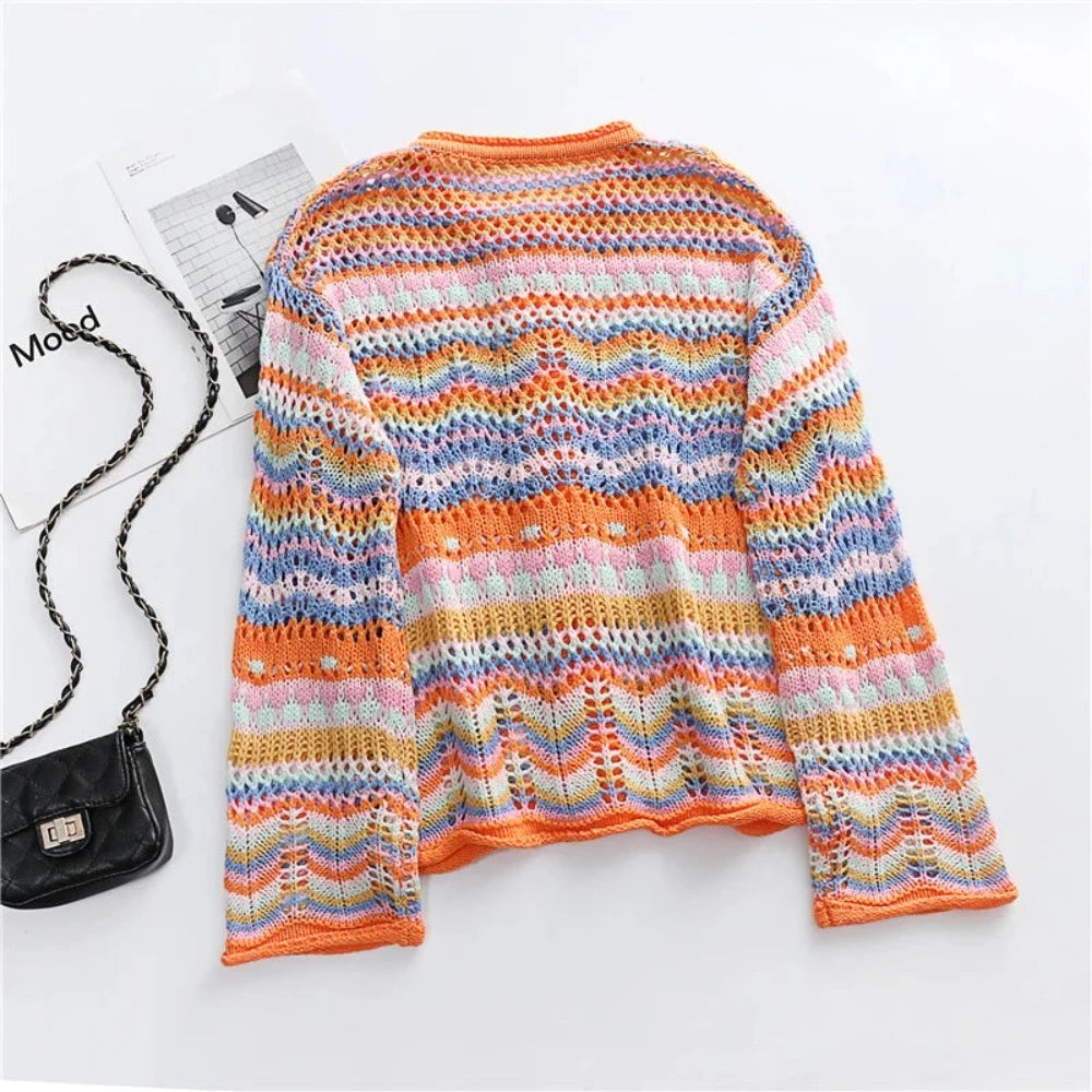 Colourful Striped Knitted Cardigan - Festigal