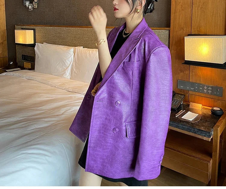 Crocodile Faux Leather Blazer - Festigal