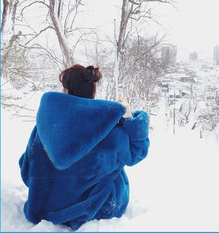 Oversized Blue Faux Fur Coat - Festigal