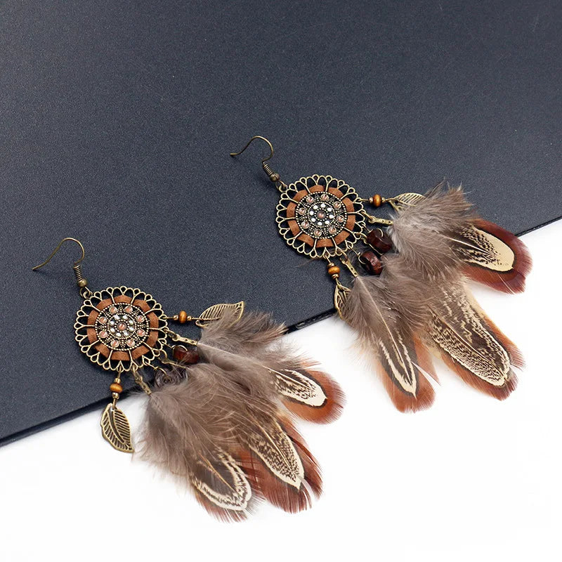 Bohemian Feather Tassel Dream Catcher Earrings - Festigal