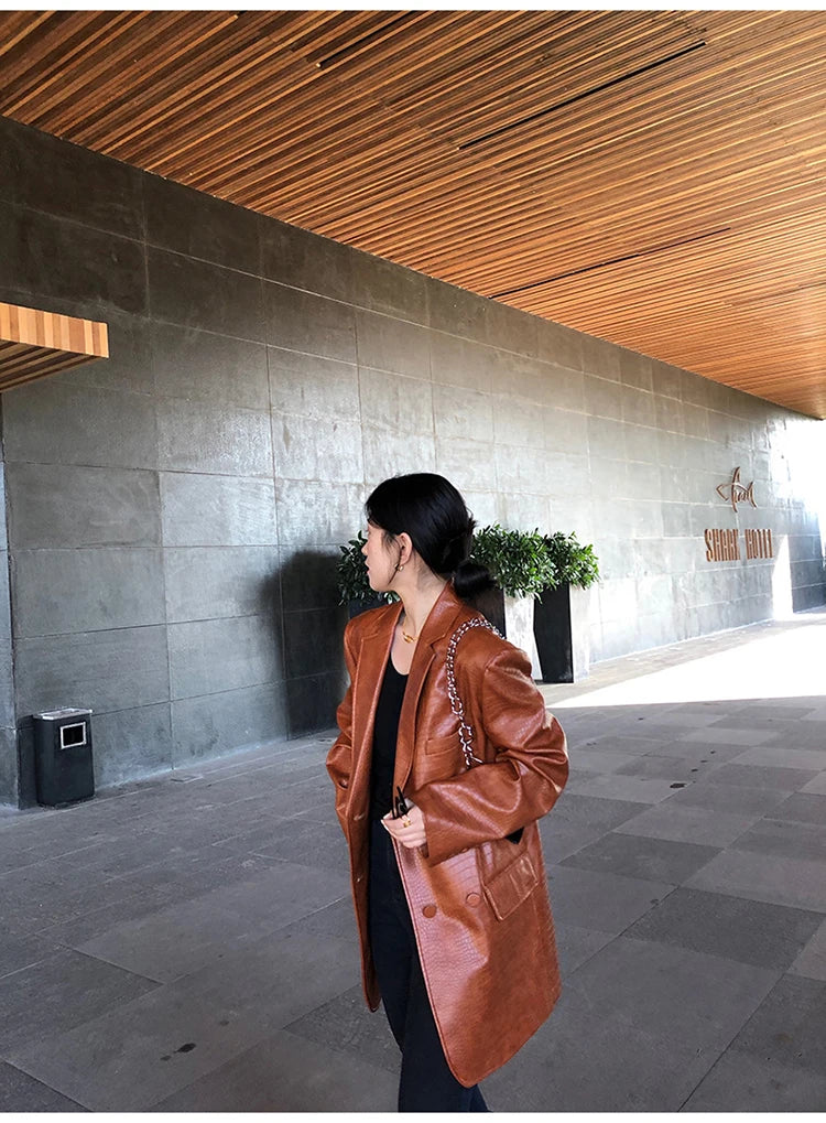 Crocodile Faux Leather Blazer - Festigal