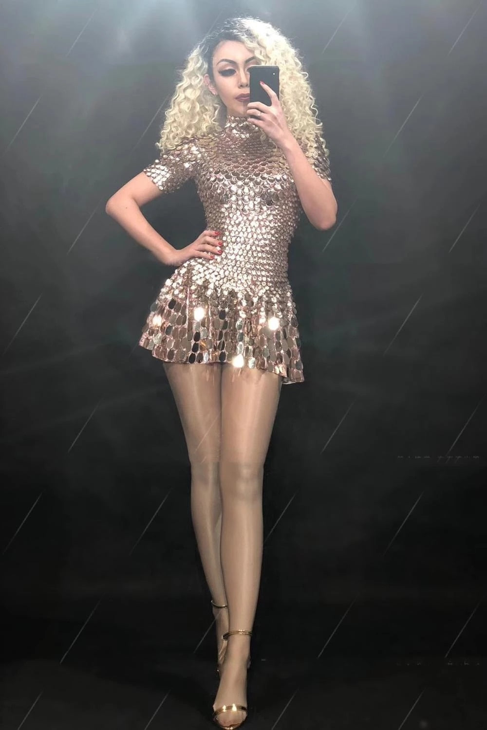 Shimmering Sequins Mermaid Leotard Micro Dress - Festigal