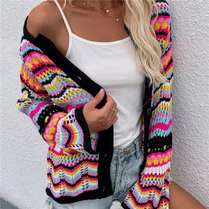 Colourful Striped Knitted Cardigan - Festigal